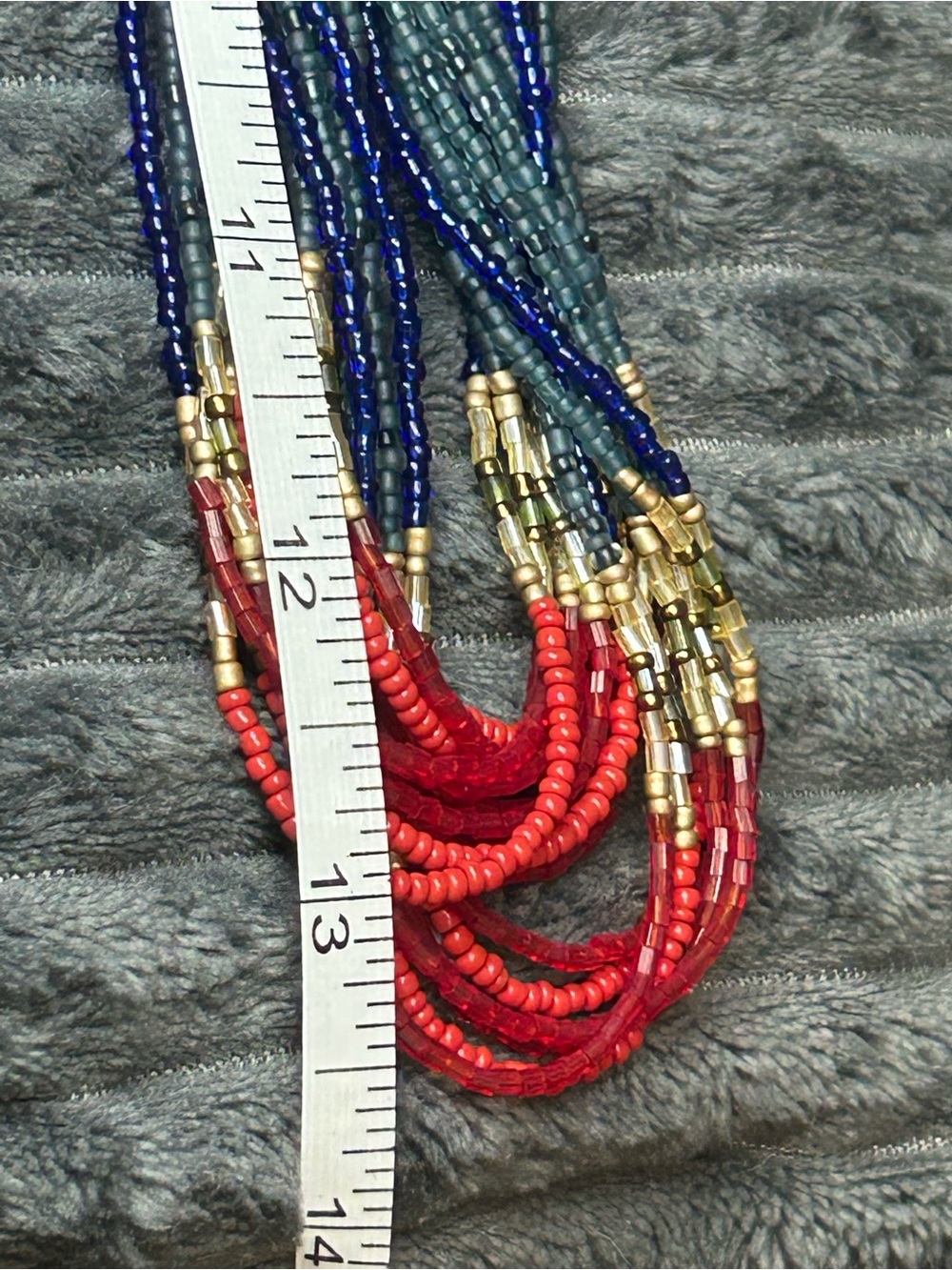 Coldwater Creek Red, Blue, Gold Multistrand Beaded Fringe Necklace - Picture 9 of 9